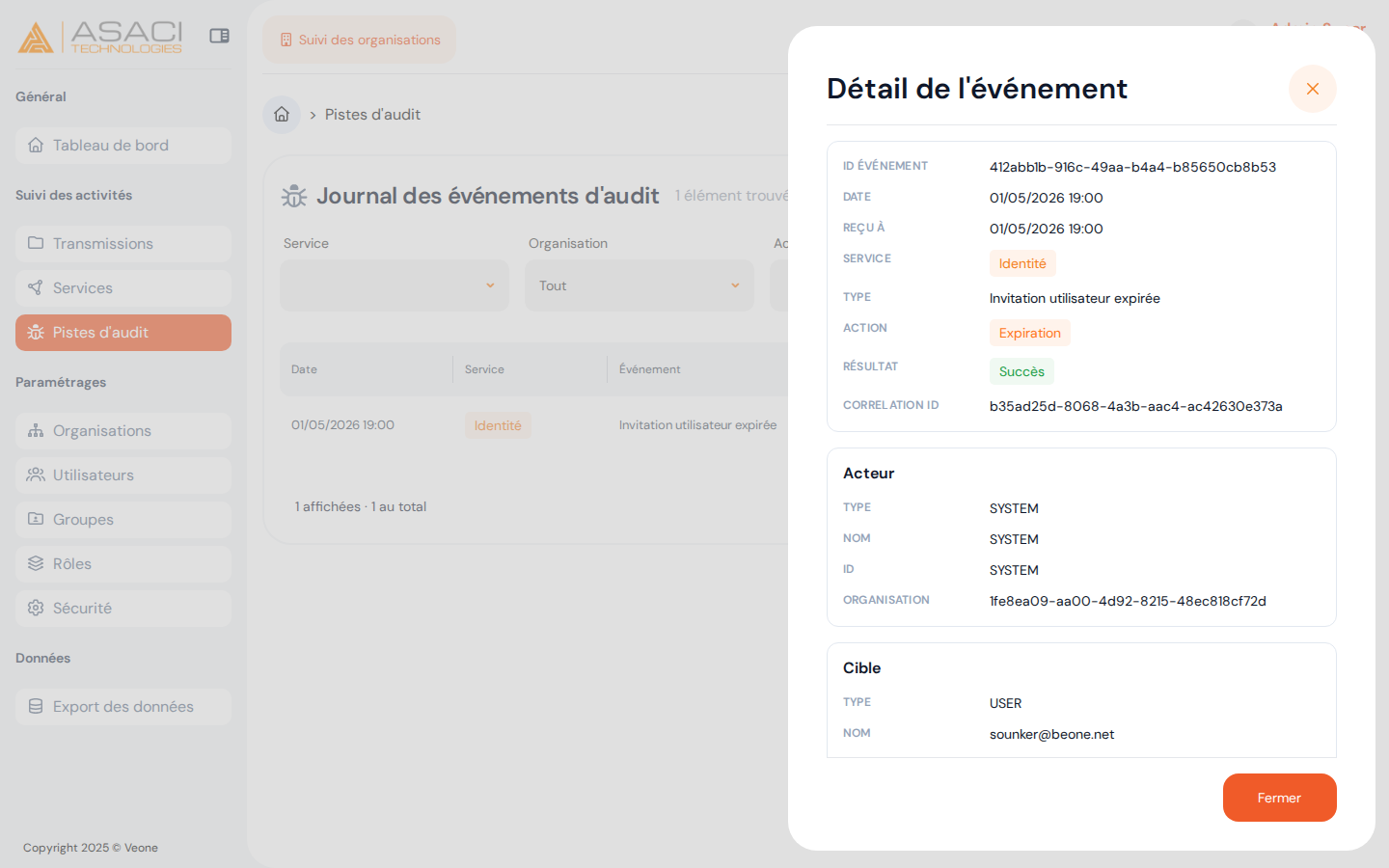 Détail d'un événement d'audit