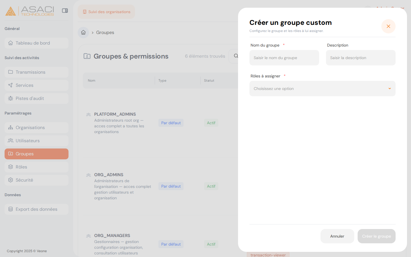 Formulaire de création d'un groupe custom