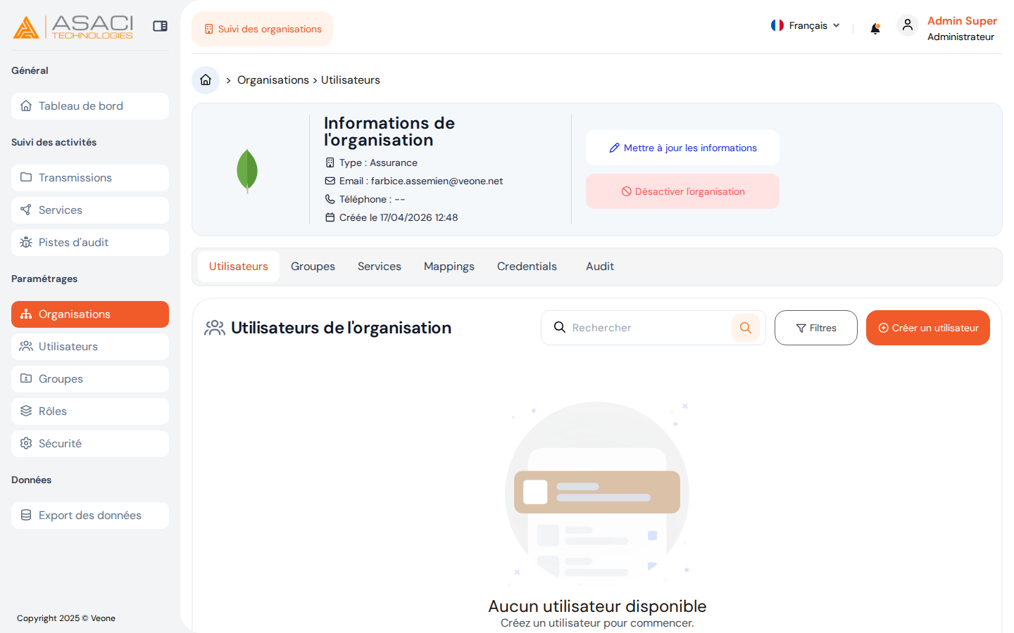 Fiche d'une organisation