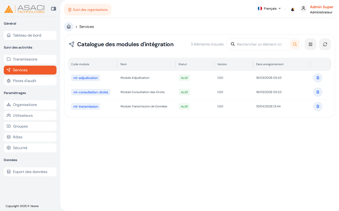 Services configurés