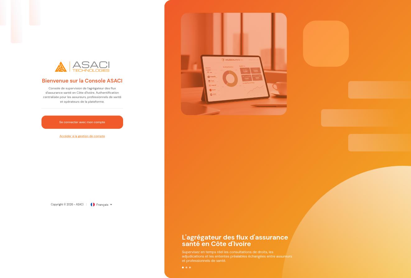 Page d'accueil de la console — écran de connexion