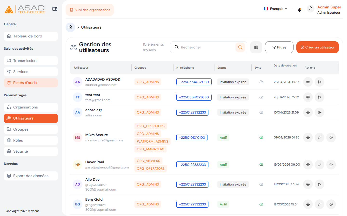 Gestion des utilisateurs