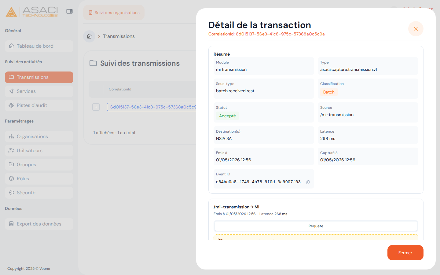 Volet de détail d'une transmission