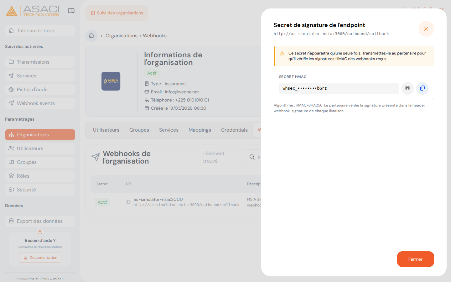 Volet Secret de signature de l'endpoint